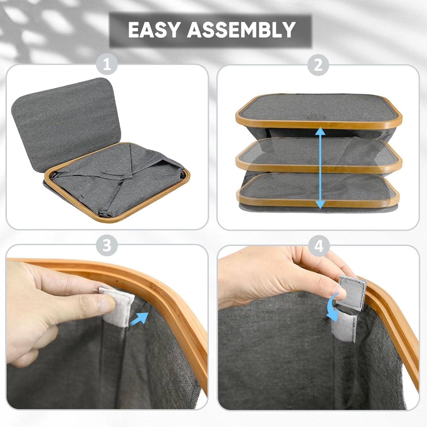 BALEINE Laundry Hamper with Lid, Tall Laundry Baskets with Bamboo Pull Handles, Large Laundry Bin with Internal Support (36 Gal/140L, Blue)