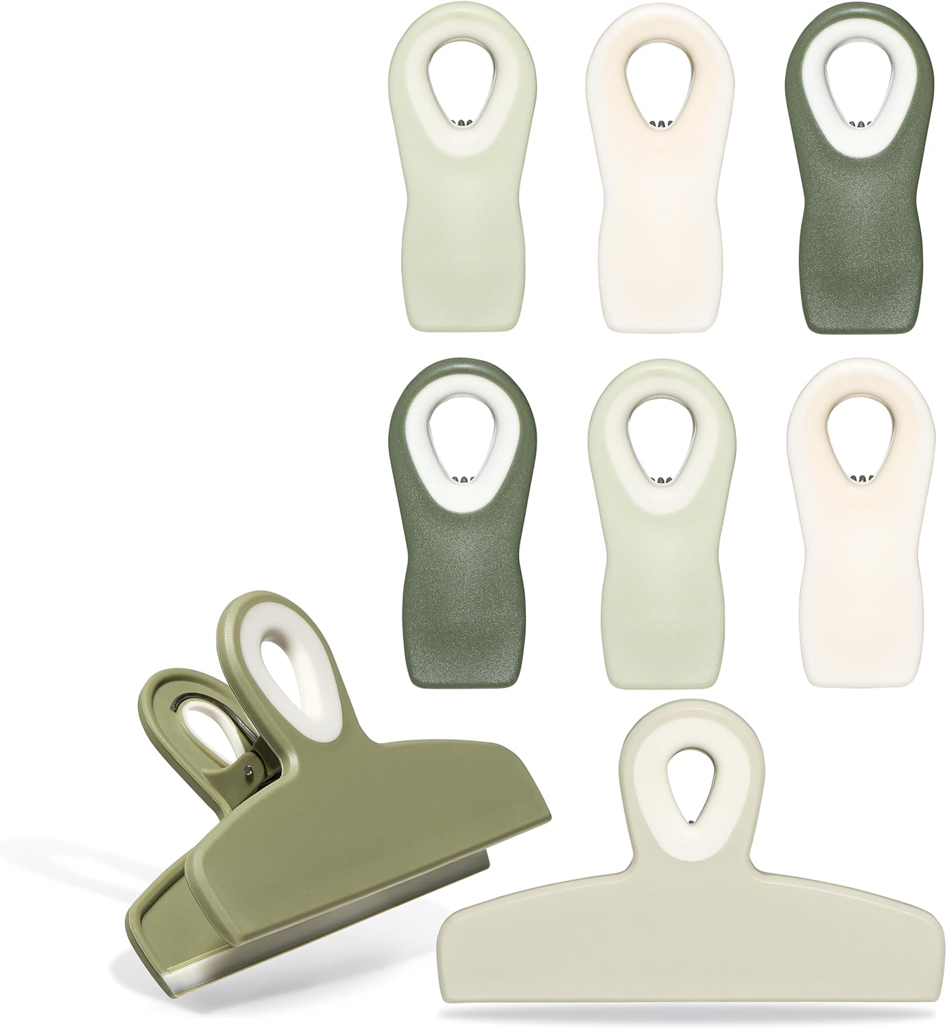 COOK WITH COLOR Bag Clips - Heavy Duty Chip Clip and Refrigerator Magnet Clips for Food Storage with Air Tight Seal Grip, Sage, Pack of 8