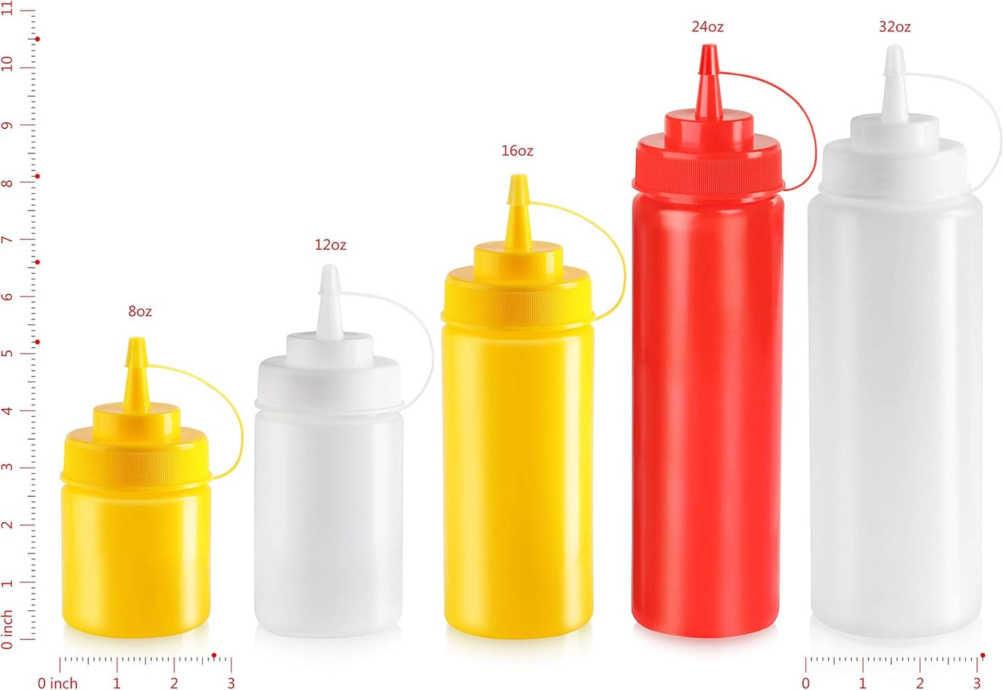 New Star Foodservice 26528 Plastic Squeeze Bottles with Cap and Scale, Wide Mouth, 16 oz, Yellow, Pack of 6