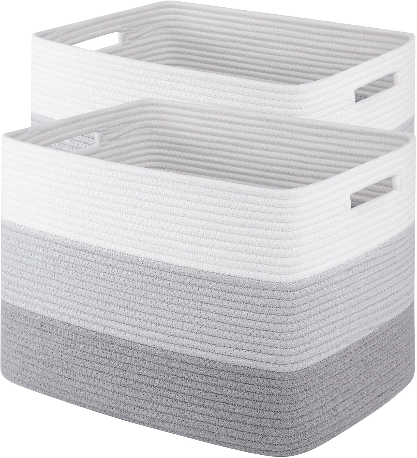 Storage Baskets for Organizing, 2 Pack Woven Basket for Storage, Rectangle Baskets for Shelves Closet Organizers, Toy Basket for Nursery Storage Living Room, Laundry Room, Bedroom (Gradient Grey)