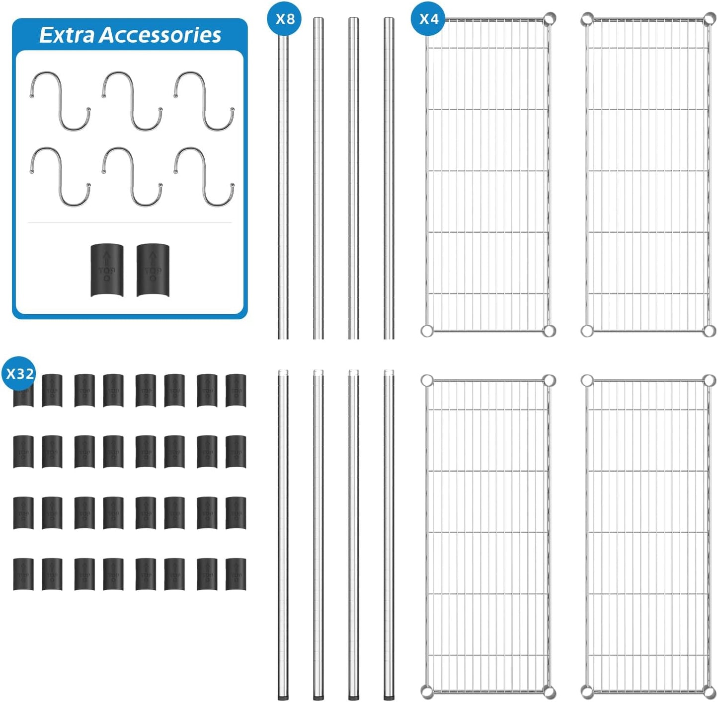 4-Shelf Adjustable Metal Shelf Wire Shelving Unit Storage Rack Display Shelf for Office,Kitchen,Bedroom,Bathroom,Laundry,Pantry Basement,Garage(Chrome,36" L x 14" W x 54" H)