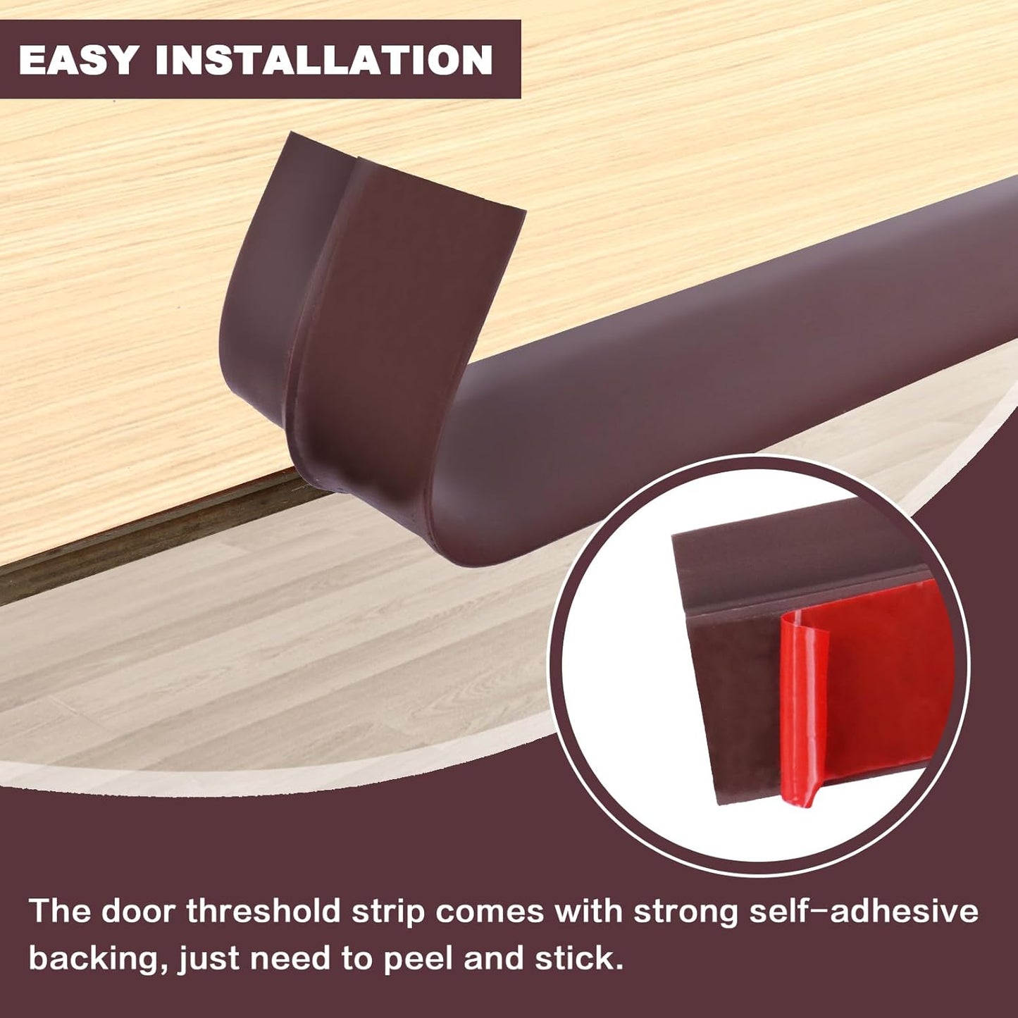 Vinyl Door Threshold Flooring Transition Strip Self Adhesive Carpet Edging Strip for Laminate Doorway Edge Threshold from 3/5" to 4/5" (Coffee, 6.6 Ft)