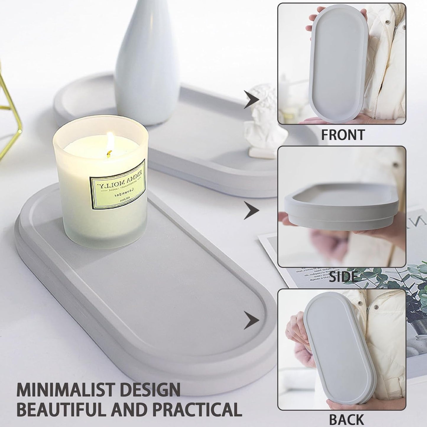 Diatomite Sink Caddy for Kitchen Organizer, Quick Dry Holder for Sponge, Dish, Brush, Bathroom Soap, Toothbrush - Fast Absorbing Stone Tray (Grey, 11" x 5")