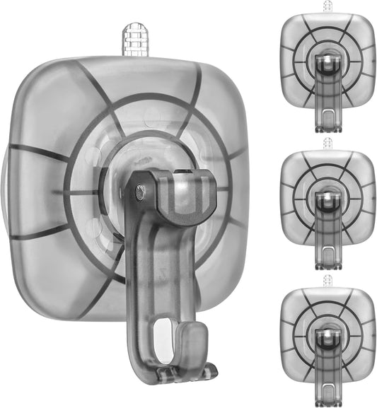 22 lb Heavy Duty Suction Cup Hooks 4 Pack - 360° Rotating Shower Hooks for Bathroom, Wall, Glass Door, Window Hanging Foldable Holder for Towel, Wreath, Cups (ABS+PC) No Drill Suction Hook Reusable