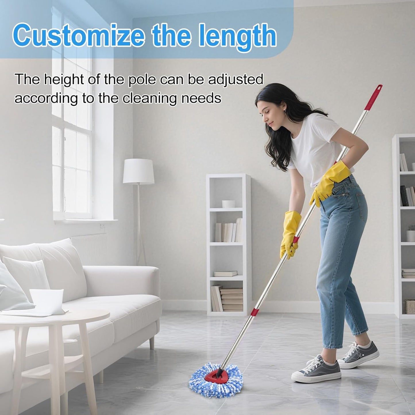 Mop Handle for Ocedar, Mop Handle for O Cedar, Spin Mop Replacement Handle for O Cedar, 4-Section Spin Mop Handles and Base for Ocedar, 30" to 58" Mop Stick Pole Handle and Base for Ocedar Spin Mop