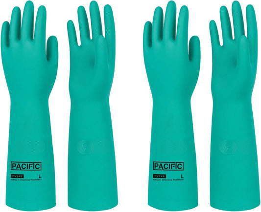 PACIFIC PPE 2 Pairs Chemical Resistant Nitrile Gloves, Resist Household Acid, Alkali, Solvent and Oil, 28 mil, 18", XX-Large