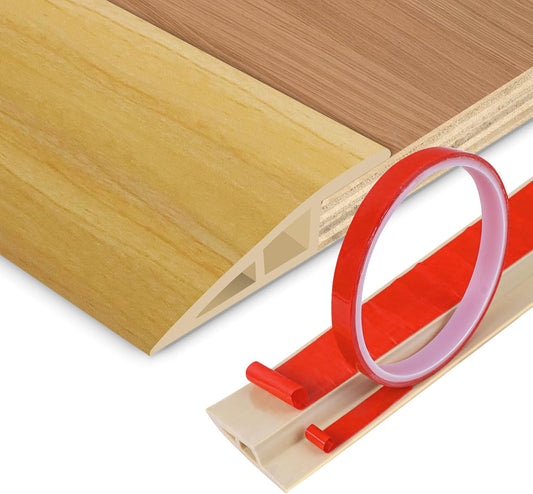Floor Transition Strip Vinyl Door Threshold Ramp Self Adhesive Carpet Edging Strip Doorway Edge Trim, Overlap Edge Reducer for Laminate Carpet, Floor, Tile (Raw Wood Grain, 1/5" to 2/5", 3.3Ft)