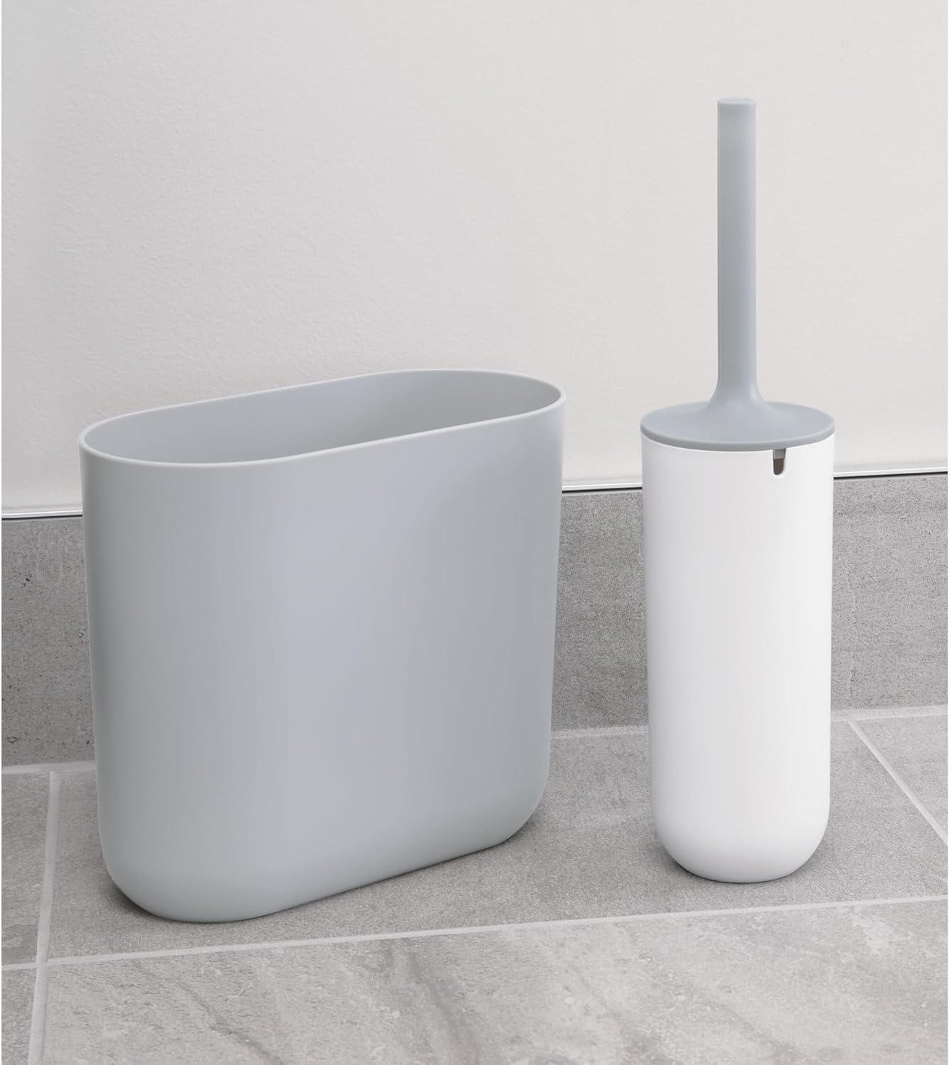 iDesign Cade Oval Slim Trash, Compact Waste Basket Garbage Can for Bathroom, Bedroom, Home Office, Dorm, College, Matte Gray