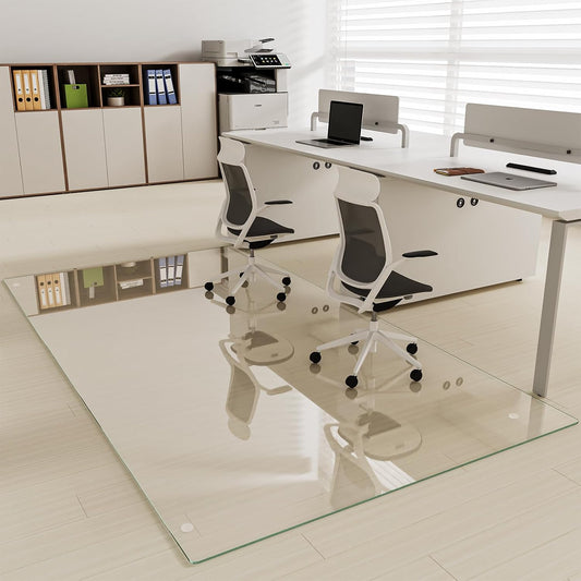 [Tempered Glass] 40" x 80" Glass Chair Mat, 1/5" Thick Office Chair Mat for Carpet or Hardwood Floor, Heavy Duty Hard Chair Mats with Round Corner and Polished Edge, Carpeted Floor Protector