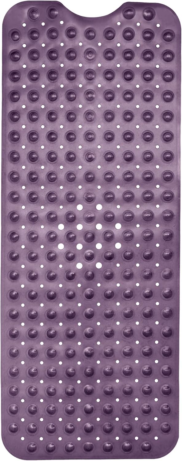 ENKOSI Bath Mat – 40 x 16 Inch Long Non-Slip Bathtub & Shower Mat with Suction Cups – Large PVC Bathroom Mat with Drain Holes for Tub & Shower (Bath - 40x16 Purple)