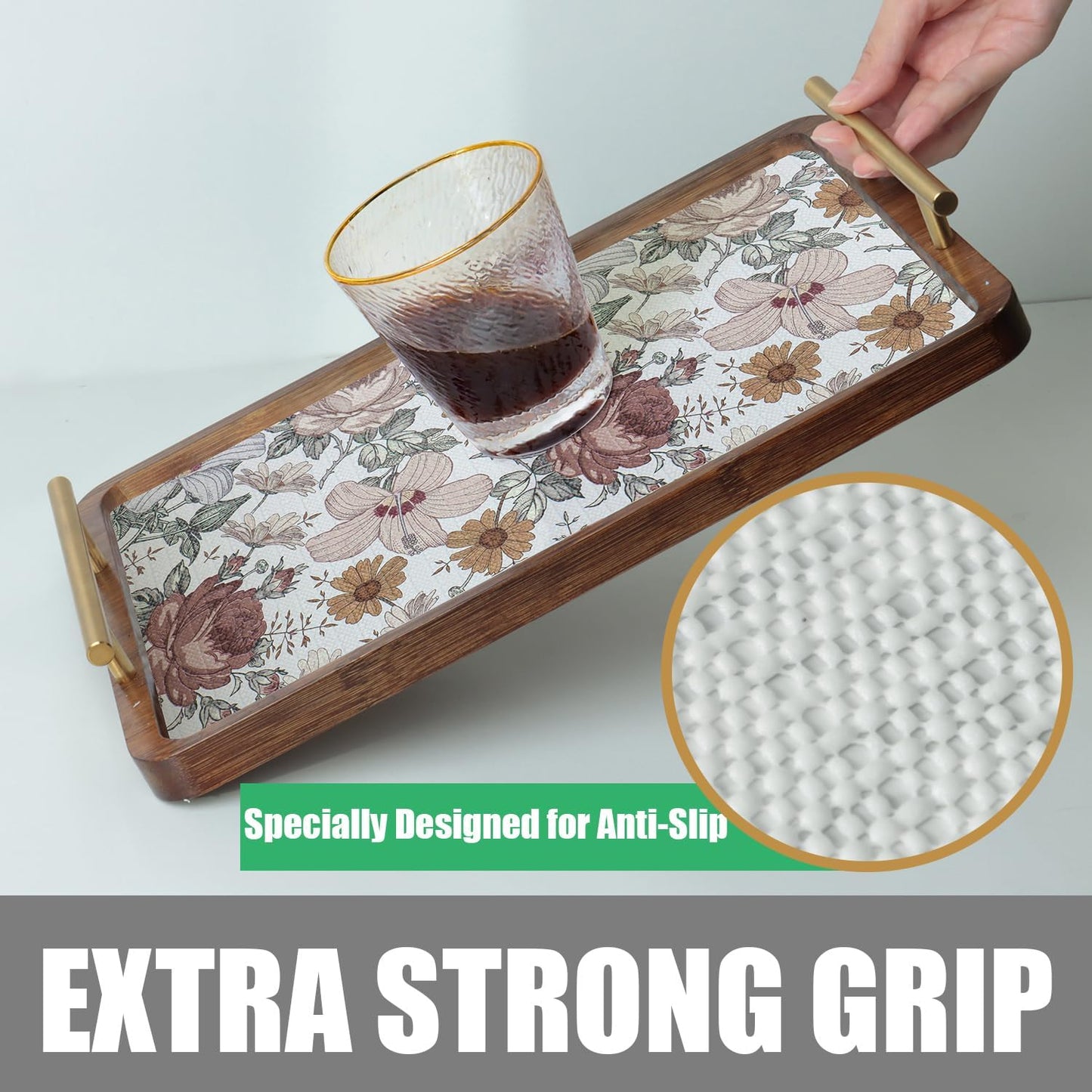 Floral Drawer Shelf Liners, 12IN x 20FT Non Adhesive and Strong Non-Slip Cabinet Drawer Shelf Liners for Kitchen Wire Fridge, Waterproof Shelf Liner,Easy to Clean