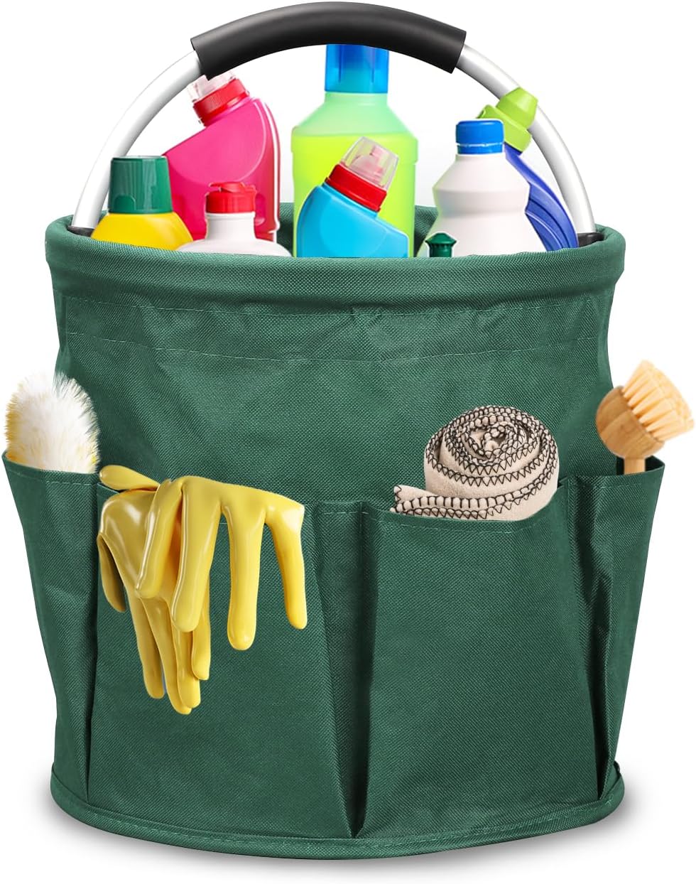Qivine 17L Cleaning Caddy with Handle, Cleaning Supply Caddy Foldable Cleaning Caddy Cleaning Products Organizers Portable Cleaning Bucket Organiser for Storing Towels (Green)