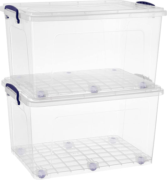 Superio Storage Bins with Lids, Clear Plastic Containers for Organizing, Stackable Totes, BPA Free, Odor Free, Organizer Boxes for Home, and Dorm (2 Pack, 44 Quart)