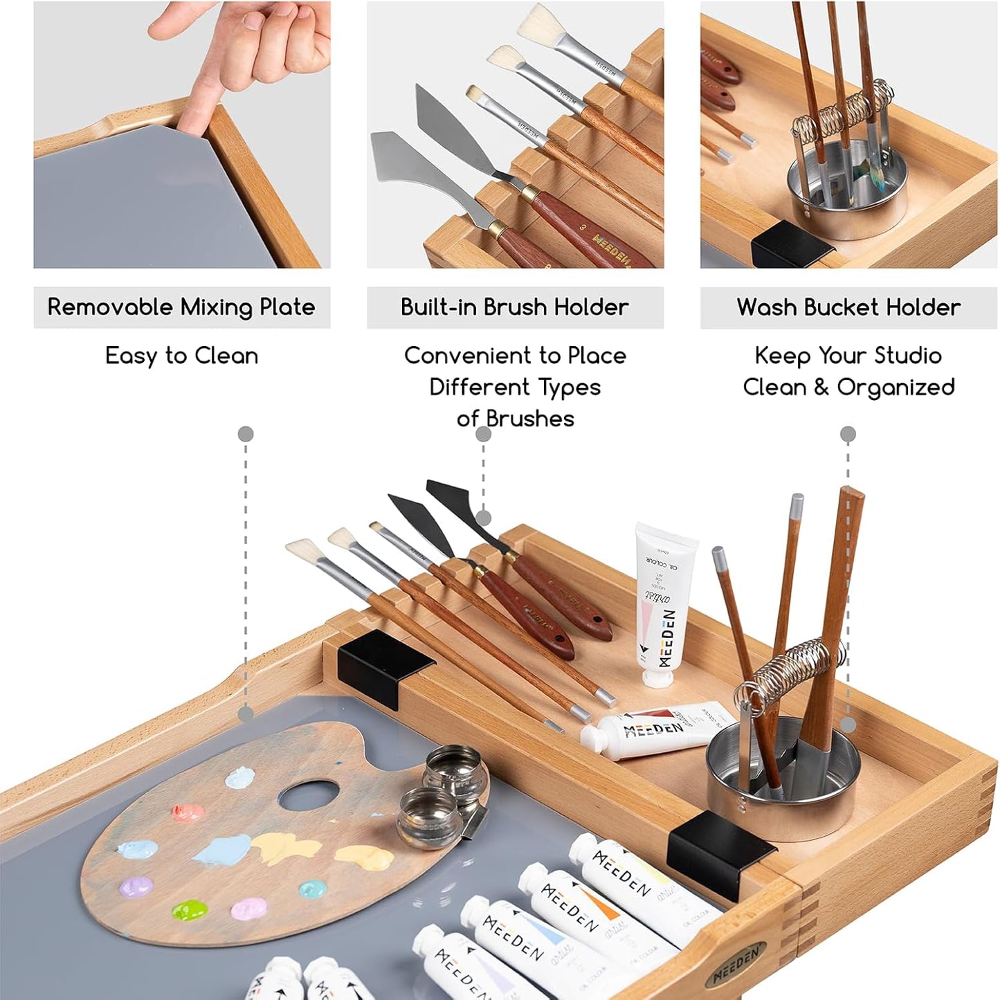 MEEDEN Art Supplies Storage Cart: 5-Tier Solid Beech Wood Utility Rolling Cart with 3 Drawers - Craft Orgnizer on 4 Wheels