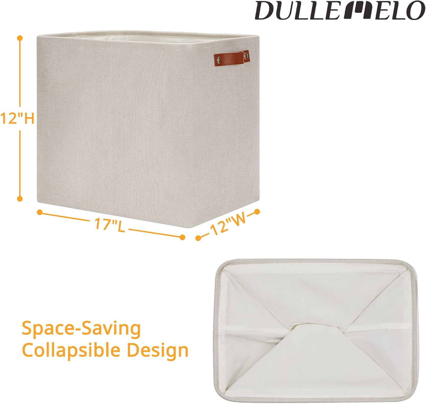 DULLEMELO Fabric Storage Basket, Large Storage Bin for Organization, Closet Storage Bins for Clothes Blankets Nursery Shelves, Collapsible Storage Container Box with Handles(Cream)