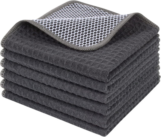 KinHwa Kitchen Washcloths for Dishes Absorbent Microfiber Dish Cloths Quick Dry Dish Rags with Poly Scour Scrub Side Ideal for Kitchen Cleaning (Grag-B, 12inchx12inch 6 Pack)