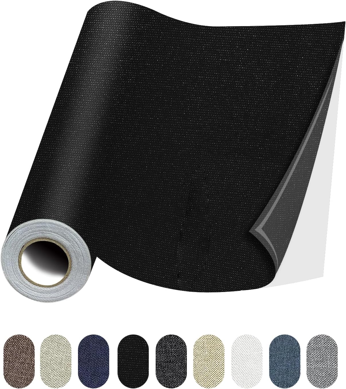 Fabric Repair Patches, Linen Repair Tape Self-Adhesive Fabric Patches Durable, DIY Large Linen Tape for Sofa, Couches, Furniture, Chair, Clothing （3.5X79 Inch, Black）