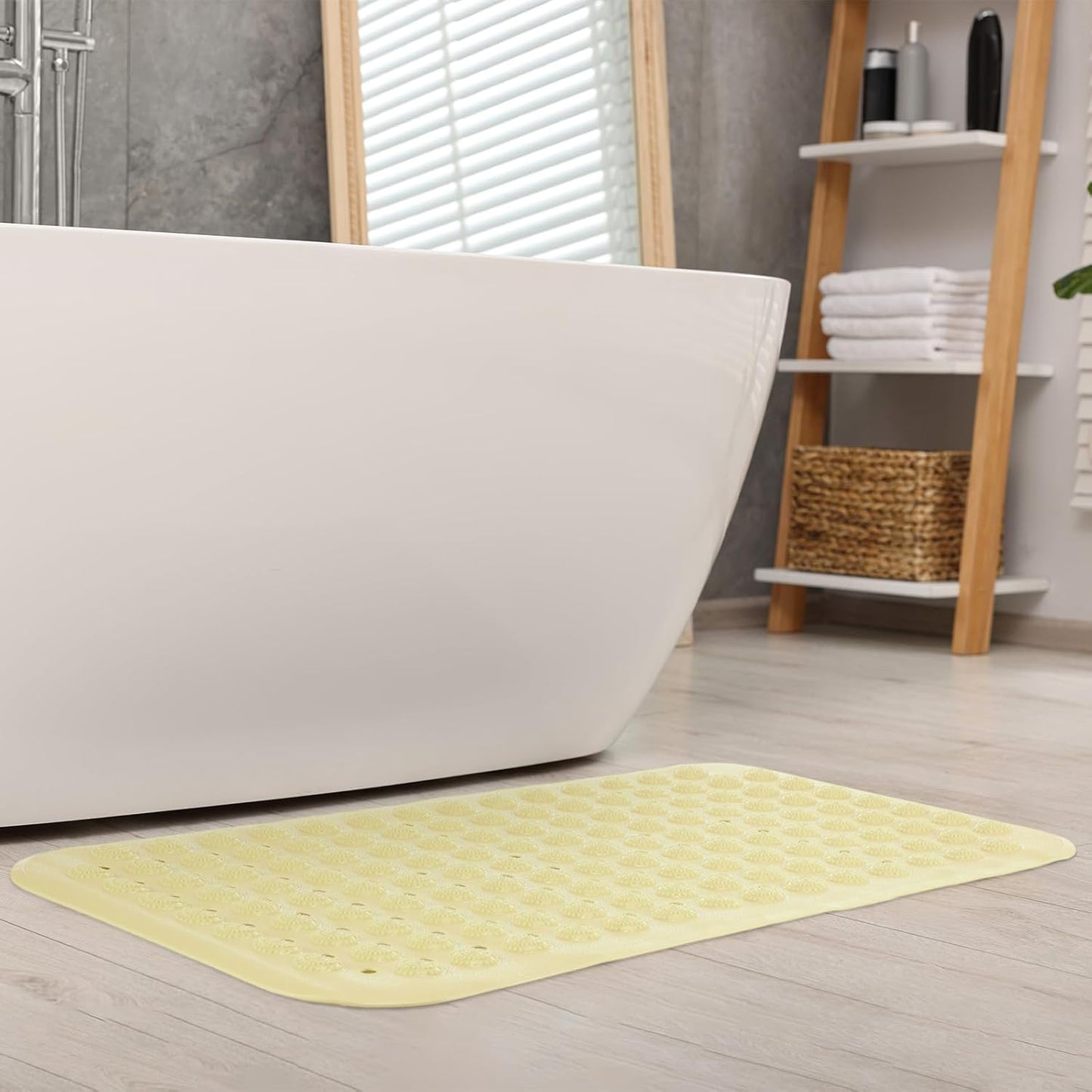 Dunzy 6 Pcs Non Slip Bath Mats 27.6x14.2 Inches TPE Bathtub Mats with Suction Cups Drain Holes Textured Surface Anti Slip Shower Pad for Bathroom Tub Adults Elderly Home Hotel
