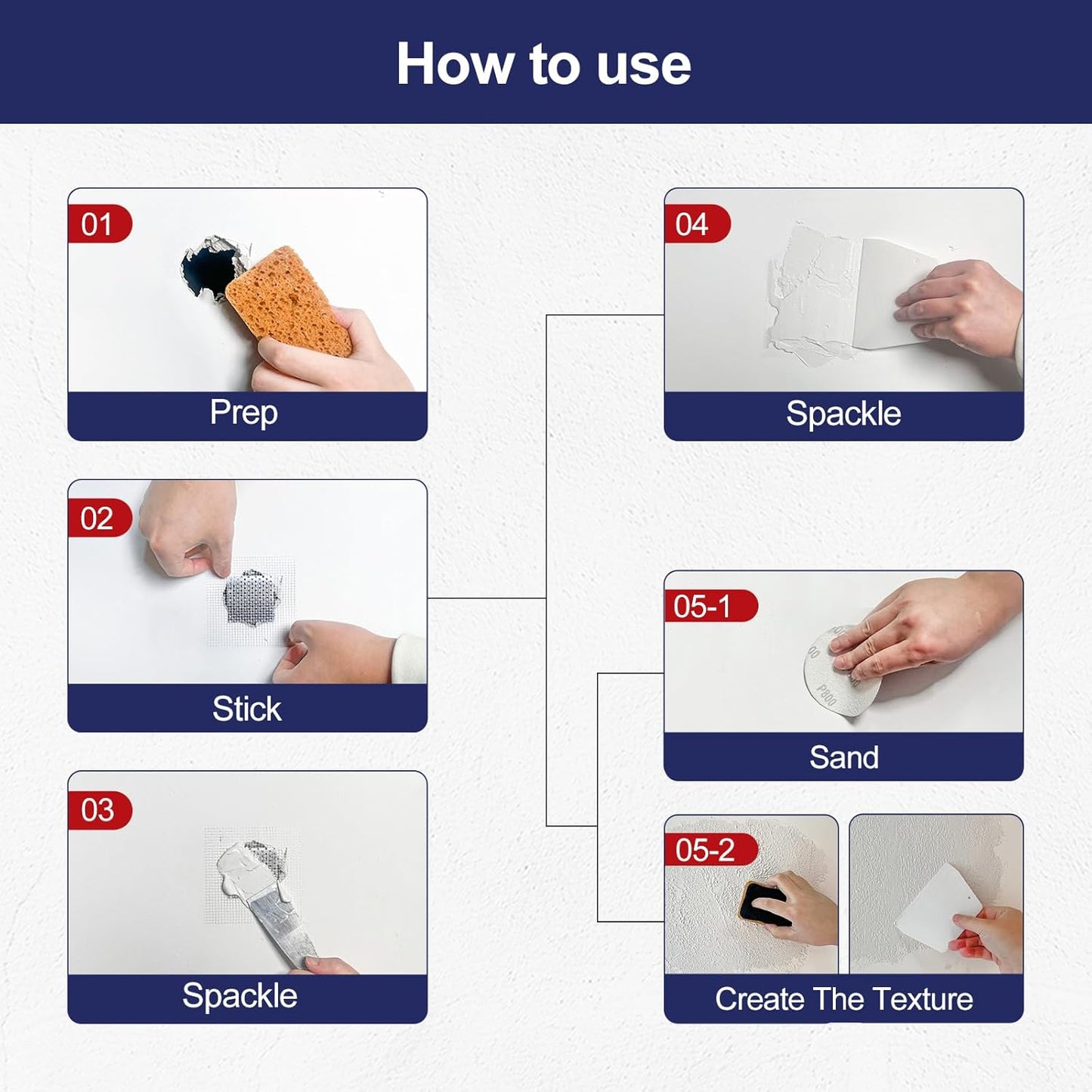 8.6oz Drywall Patch Repair Kit - Professional All-in-1 Tool Set (Scrapers/Sandpaper/Texture Sponge/Gloves/ Aluminum Patches) for Fast Wall Hole Repair