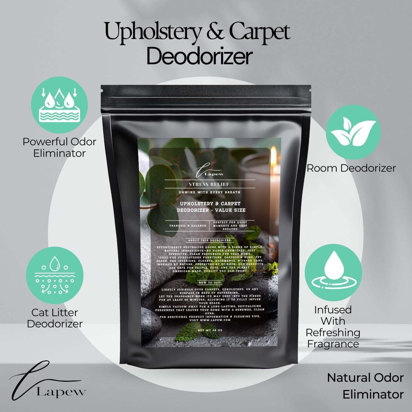 Stress Relief Carpet Freshener Powder Refill 36 oz | Powerful Odor Eliminator for Home | Upholstery Deodorizer | Carpet Deodorizer | Pet Urine | Cat Litter Box