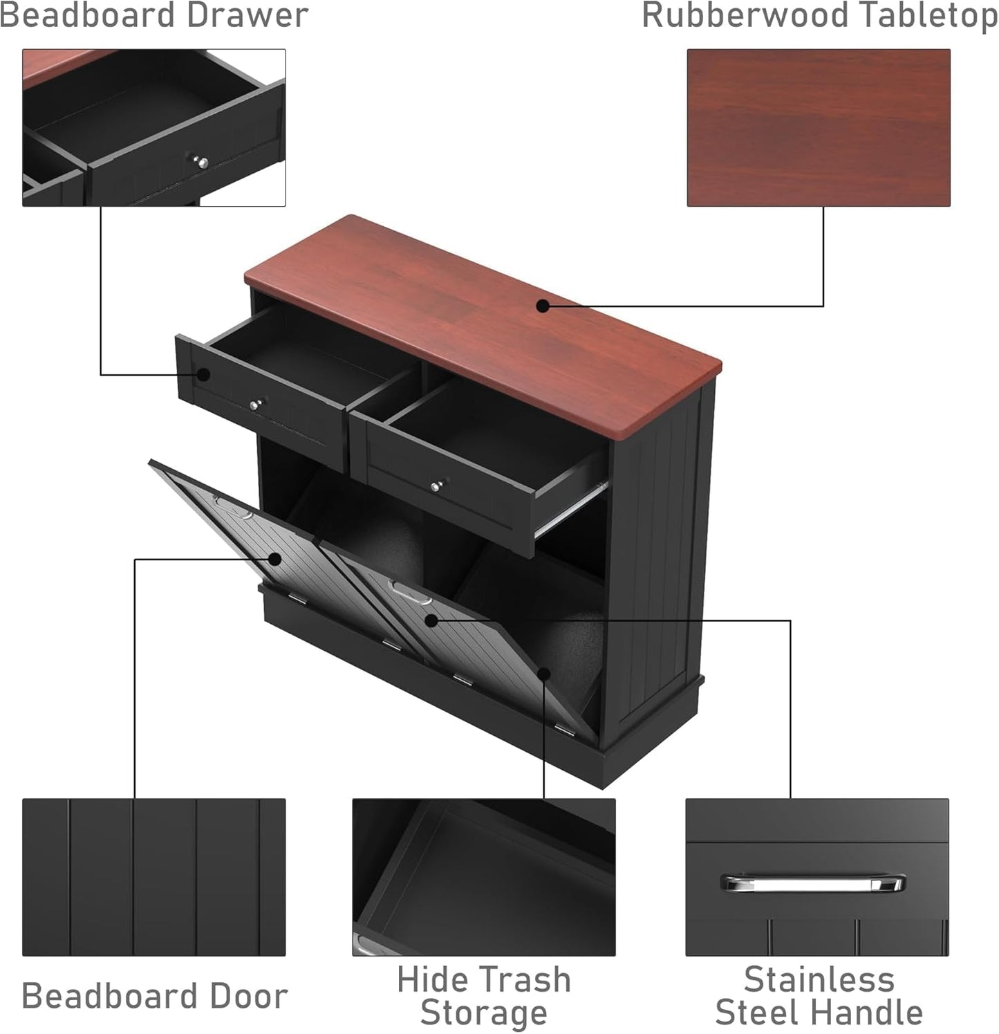 Betterhood Tilt Out Trash Cabinet 10 Gallon Wooden Free Standing Laundry Sorter Cabine,Recycling Cabine with Hideaway Drawer,Tilt Out Trash Cabinet Can Bin Kitchen