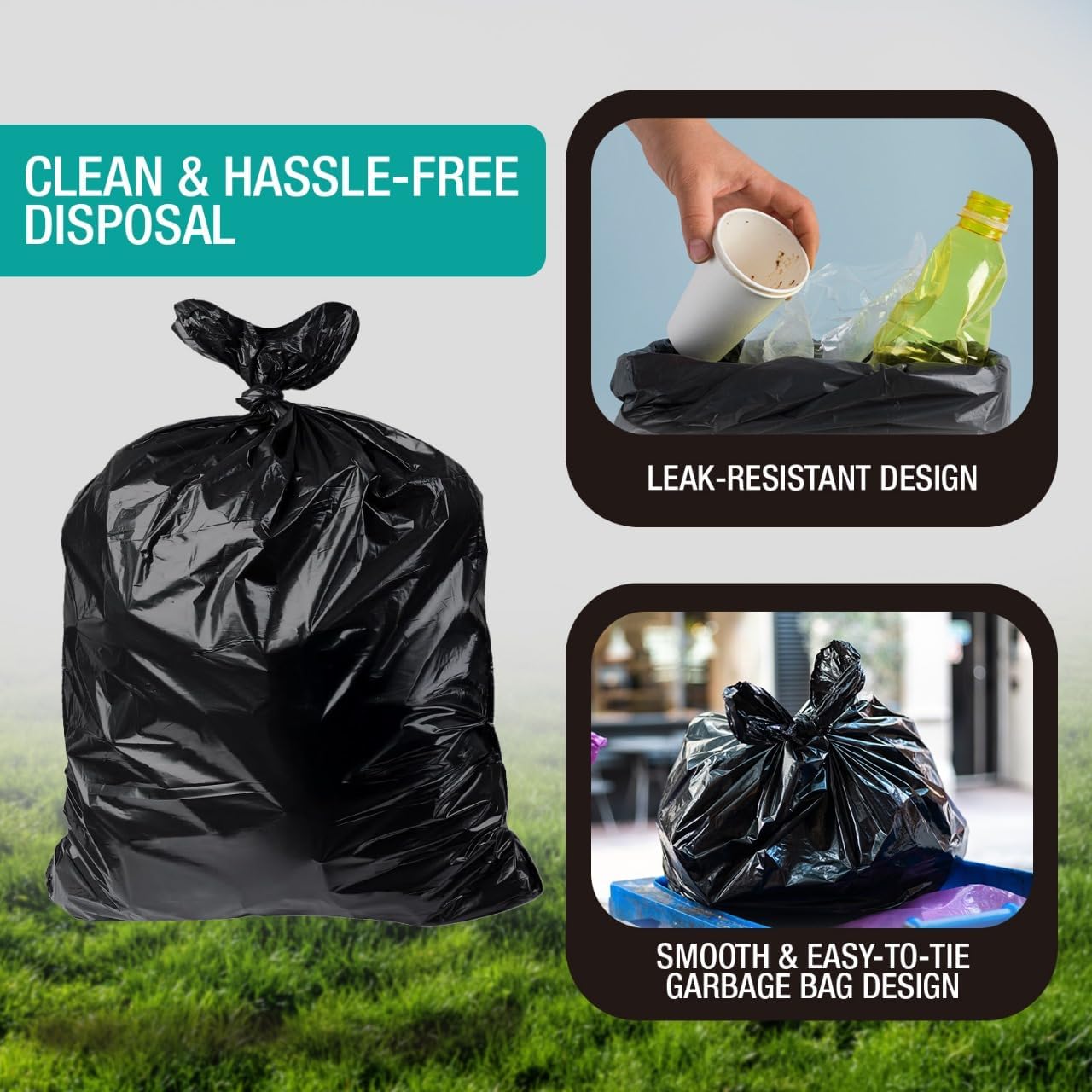 32-33 Gallon Black Trash Bags, Heavy-Duty | 32” x 38” | 250 Count Bulk Pack | Large, Durable & Tear-Resistant Garbage Bags for Home, Commercial, Construction & Outdoor Use