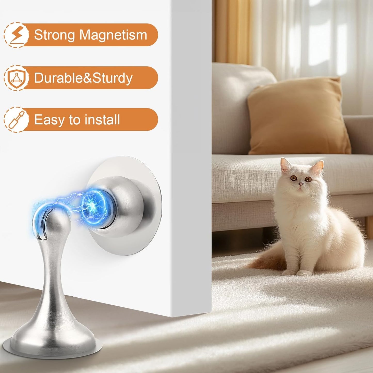 Probrico Brushed Nickel Magnetic Door Stoppers for Bottom of Door, Stainless Steel Magnet Door Catch Door Stops to Keep Door Open, Heavy Duty Door Holder, Wall and Floor Mounting, 4 Pack