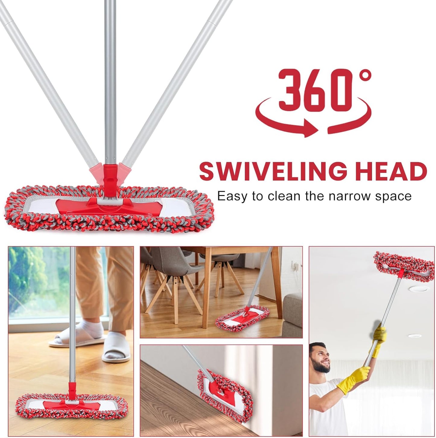 MAVRIZ Dust Mops for Hardwood Floors Cleaning Washable Wet and Dry Mop with 58" Long Handle, Microfiber Mop for Laminate, Vinyl, Wood, Tile Floors