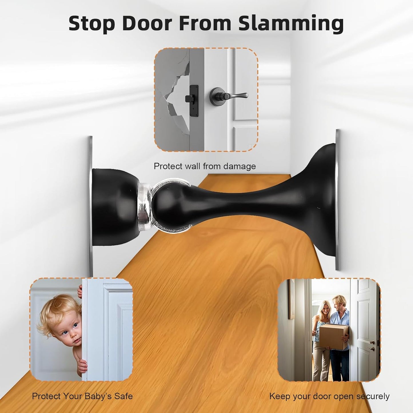 Probrico Black Magnetic Door Stoppers for Bottom of Door, Stainless Steel Magnet Door Catch Door Stops to Keep Door Open, Heavy Duty Door Holder, Wall and Floor Mounting, 6 Pack