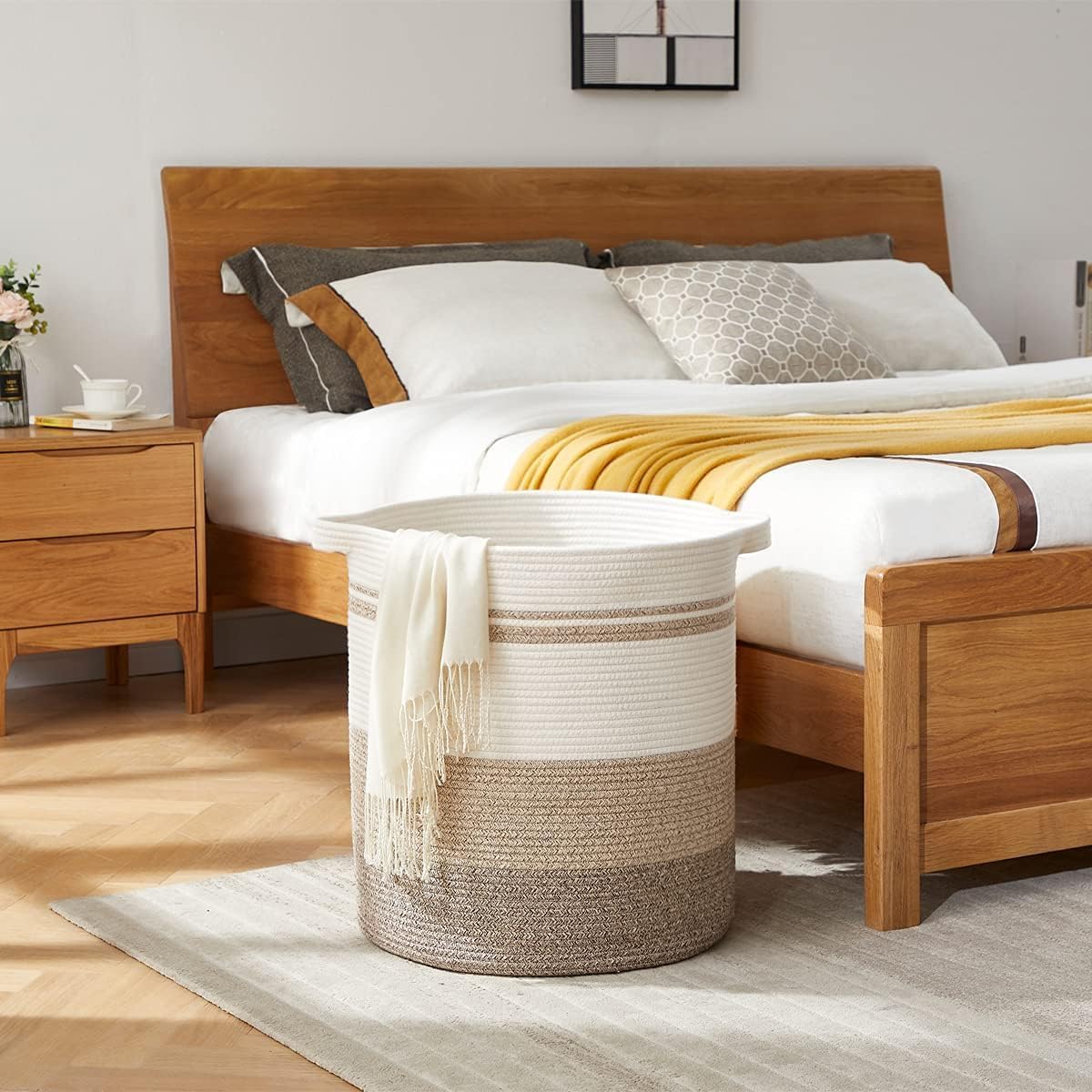 OIAHOMY 100L Laundry Hamper - Storage Basket with Handles, Decorative Woven Basket for Living Room, Toys Bin, Pillows, Blankets, Clothes - 19x21in - Gradient Yellow