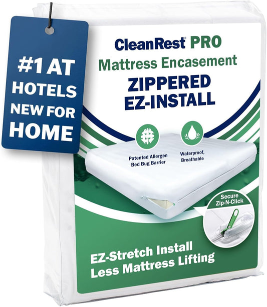 CleanRest PRO Mattress Encasement (Zippered Protector) with Patented Zip-N-Click Closure for Secure Bed Bug Protection - Queen Size