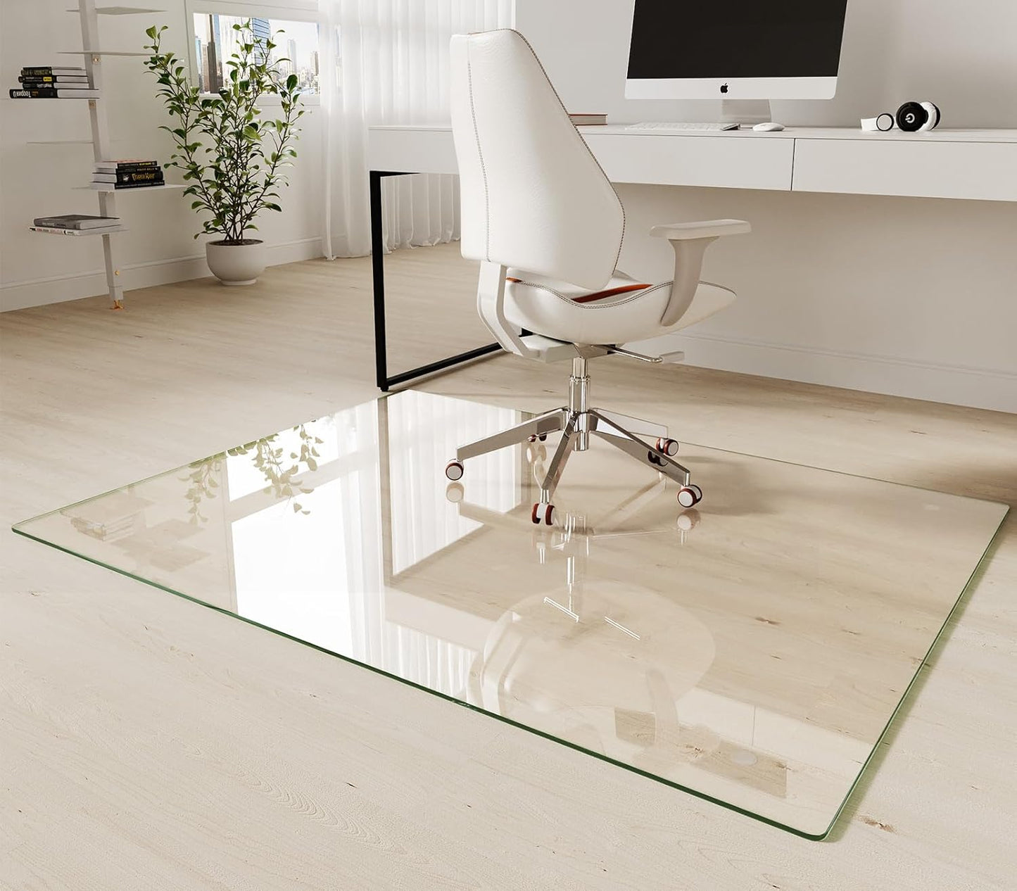 Koonmi Tempered Glass Chair Mat 44"x58" - Premium Office Chair Mat for Hardwood Floors & Low-Pile Carpet with 4 Non-Slip Pads - Thick Scratch-Resistant Surface