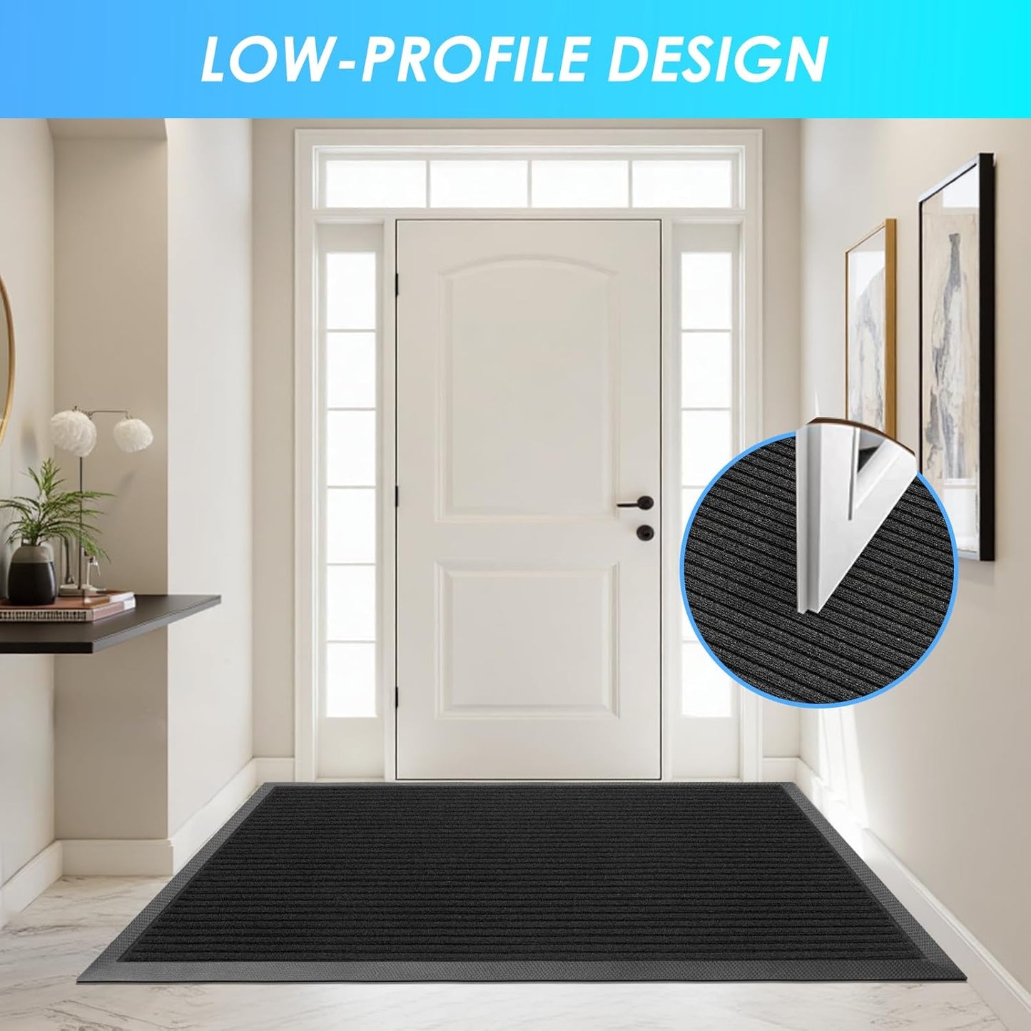 Vicwe Front Door Mat Indoor Outdoor Entrance, 59"x35.5" Heavy Duty Non-Slip Rubber Doormats, Low Profile,Easy Clean Entryway Floor Mats for Outside, Porch, Patios,Black