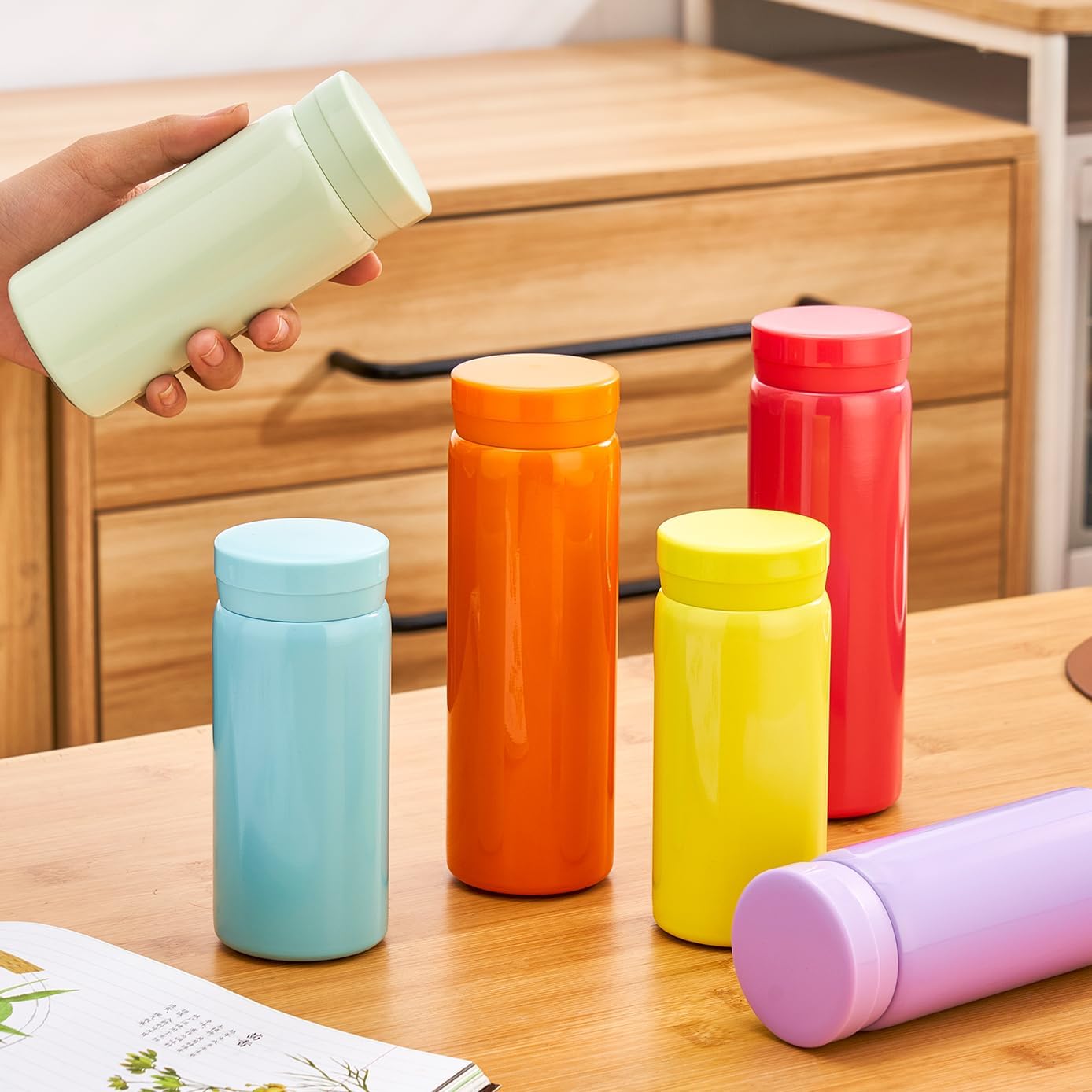 Mini Thermos Cute Water Bottle - 7 oz Tiny Insulated Vacuum 18/10 Stainless Steel Small Flask - Leak Proof & Spill Proof & Keeps Cold and Hot for Drink, Coffee, Tea - Light Green