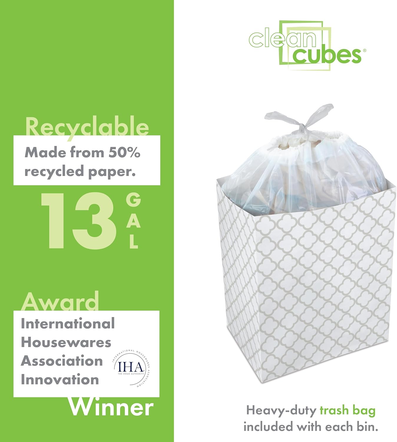 13 Gallon Disposable Pop-Up Trash Cans (3-Pack) with Fitted Bags – Foldable Garbage & Recycling Bins for Parties, Events & Kitchen (Trellis, 17" H x 13.5" W x 10" D)