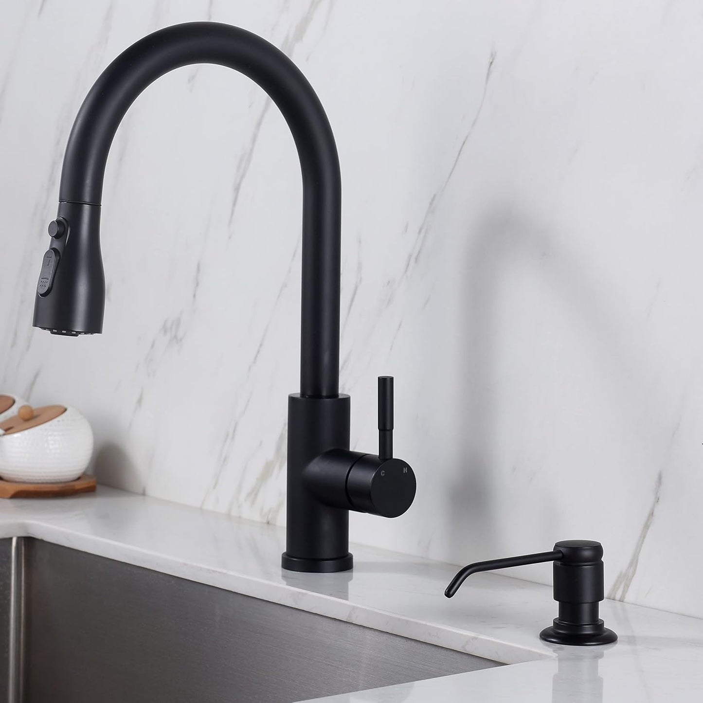 Gagal Soap Dispenser (Matte Black) and Extension Tube Kit for Kitchen Sink, Complete Brass Pump with 40" Silicone Tube Connect to The Bottle Directly, Say Goodbye to Frequent Refills