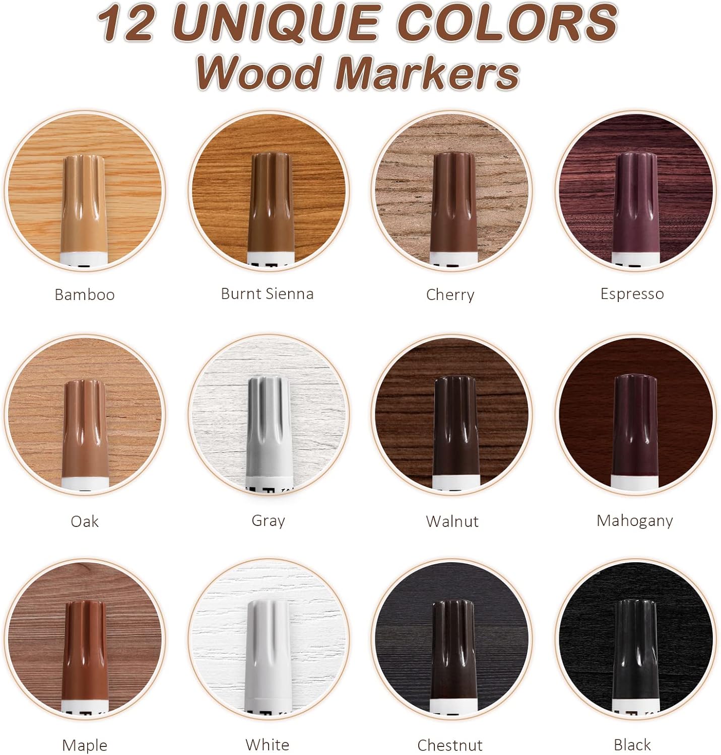 New Upgrade Furniture Pens for Touch Up, 12 Colors Wood Scratch Repair Markers, Professional Repair Tools for Stains, Scratches, Wood Floors, Tables, Bedposts