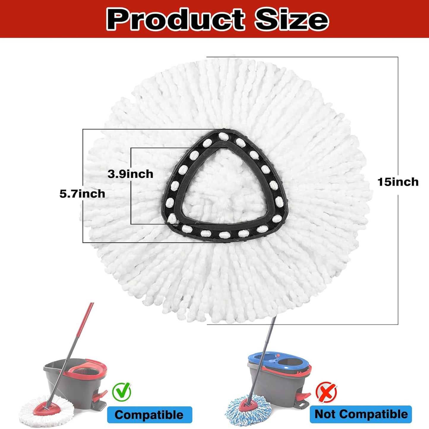 8 Pack Spin Mop Replacement Heads, 100% Microfiber Mop Head Replacement Compatible with Triangle Spin Mop for Easy Wring, 360 Degree Spinning Mop Replace Head for Floor Cleaning