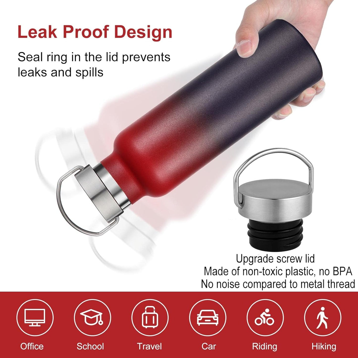 Neihepal 20 oz Insulated Water Bottles Bulk 4 Pack,Stainless Steel Double Wall Sport Bottle with Lid of Handle,Metal Reusable Thermoses Flask for School,Cyclists,Hikers,Gift (Dark Rainbow,Set of 4)