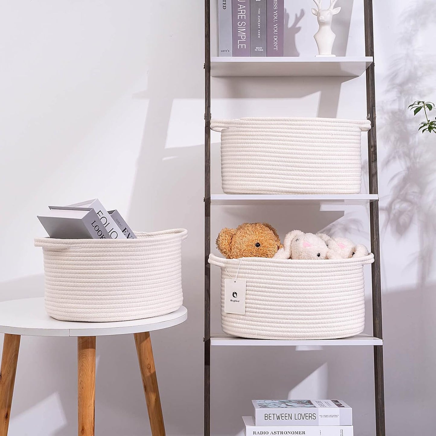 Medium and Large Woven Basket//With Handle, Used for Toys and Fabric Storage Basket used for Storing xl Storage Box, Decorative Storage Box Room 2pack (13L*9W*7H White, L13×W9×H7)