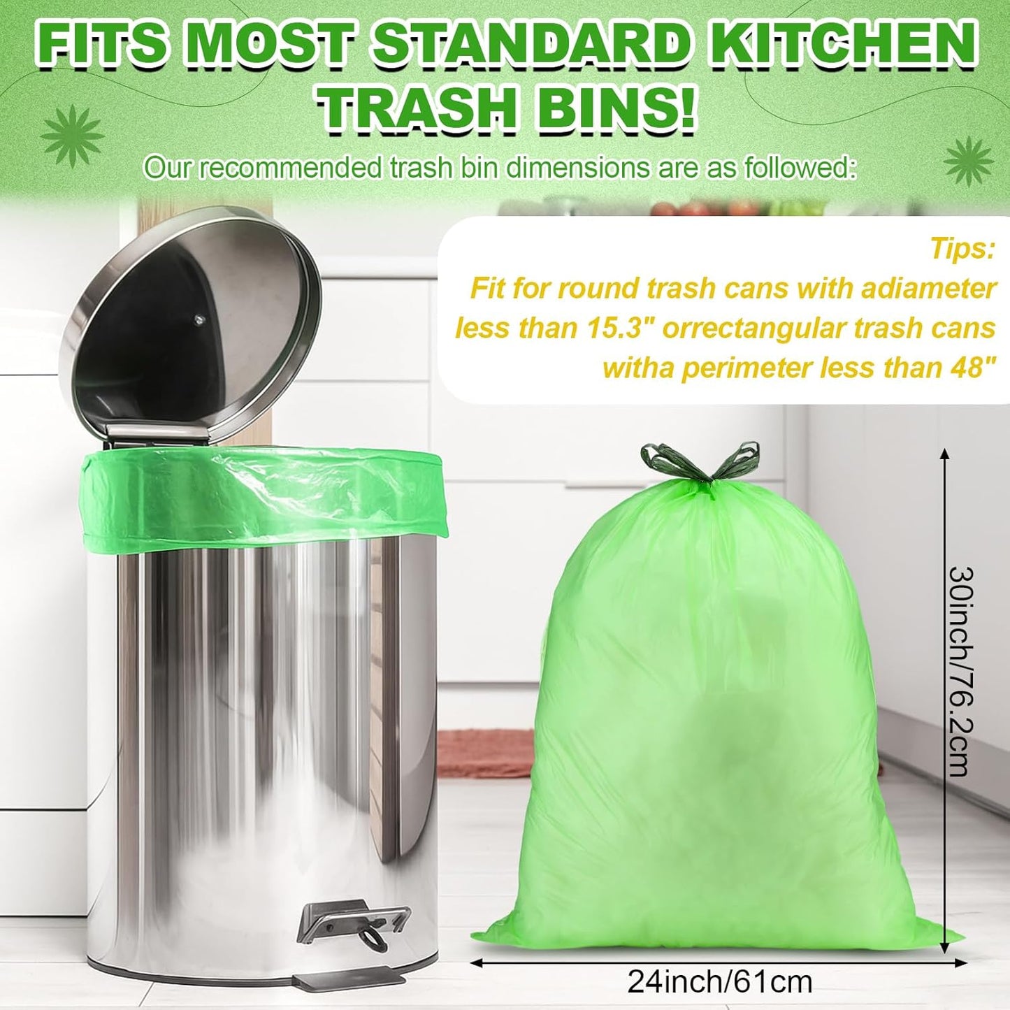 200 Count 13 Gallon Compostable Trash Bags with Drawstring Heavy Duty Extra Thick 1 Mil Kitchen Food Scrap Waste Bag Tear Resistant for Lawn Yard Home Kitchen Office