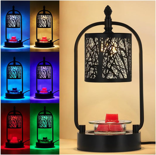 Tree Candle Warmer Lamp, LED Colors Changing Candle Warmer with ATimer, Bedroom Living Room Home Decor Wax Melting Warmer for Jar Candles (Double Pole -Black)