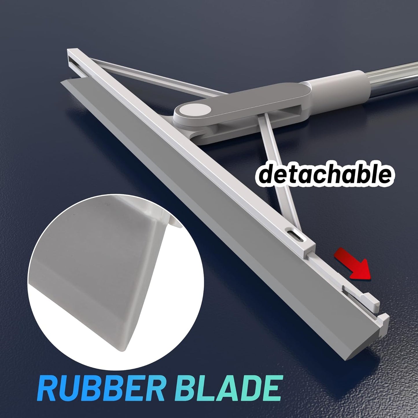 KOLLIEE Floor Squeegee Rubber Squeegee Broom Floor 61" Handle Adjustable Window Squeegee for Tile Floor Pool Deck Bathroom Window Floor Wiper