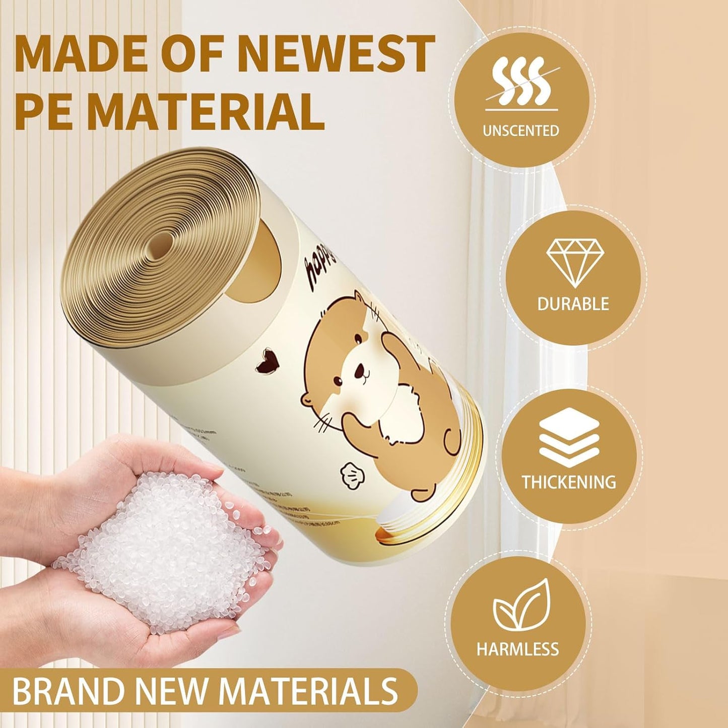 VOK 4 Gallon Trash Bags with Otters Printed, Drawstring Small Garbage Bags, Tear-Resistant & Odor-Control Bathroom/Kitchen Trash Can Liners, Bathroom Trash Bags with Secure Tie, 110 Counts