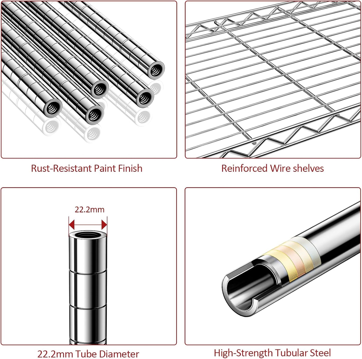 IZEUK 6-Tier Heavy Duty Metal Wire Shelving Unit, Adjustable Storage Rack Organizer for Garage, Kitchen, Office, Pantry, Warehouse (Chrome, 17.7" D x 47.2" W x 82.7" H)