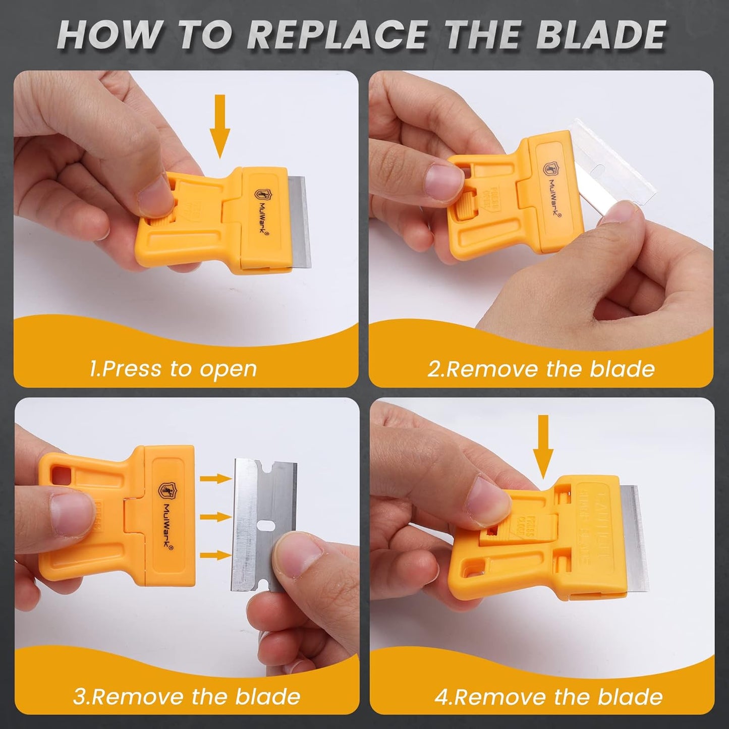 MulWark Razor Blade Tool Set, 8-Pack Mini Plastic Scrapers with 5 Plastic & 5 Metal Blades - Paint Remover, Window Cleaner, Glass Tool, Oven Cleaner, Blade Remover