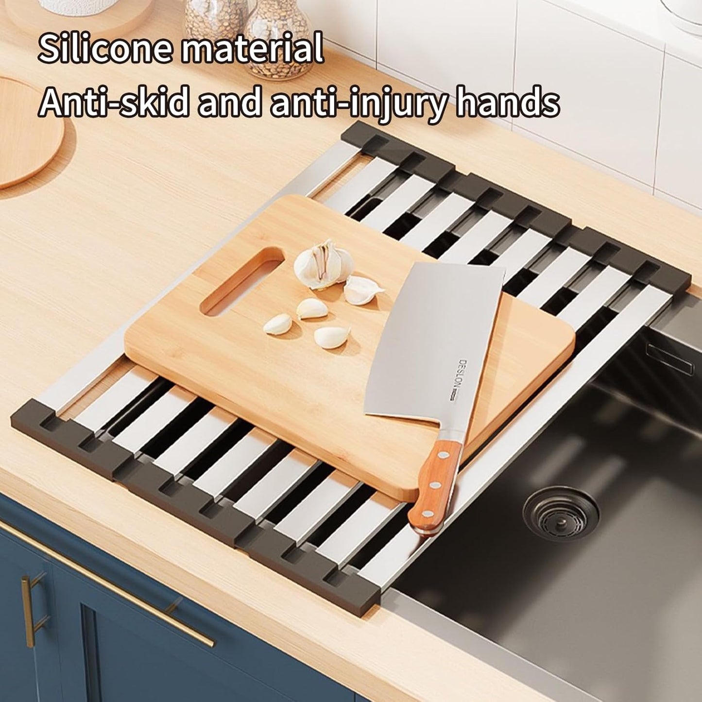 Foldable Dish Drying Rack, Over The Sink Dish Drying Rack ，Dish Drying mat，Dish Drying mats for Kitchen Counter，Stainless Steel Multifunctional mat (23.62×12.8in)