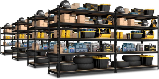 PrimeZone 8 Pack Heavy Duty Storage Shelves - 47" W x 18" D x 71" H 5 Tier Adjustable Garage Storage Shelving, Metal Storage Utility Rack Shelf Unit for Warehouse Pantry Closet Kitchen, Black