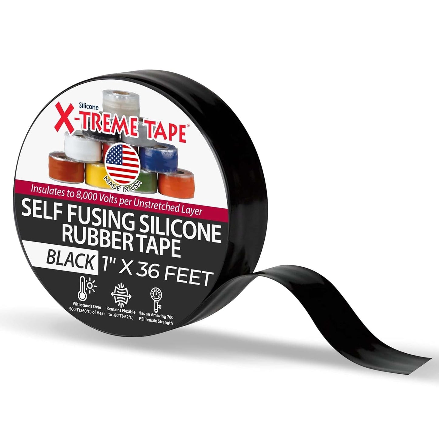 X-Treme Tape MOCAP Heavy Duty Waterproof Self Fusing Silicone Rubber Tape for Hose, Pipe, Electrical, Automotive, Outdoor, and Repairs - Leak Proof, Insulating - 1 Inch x 36 Ft Roll - Black