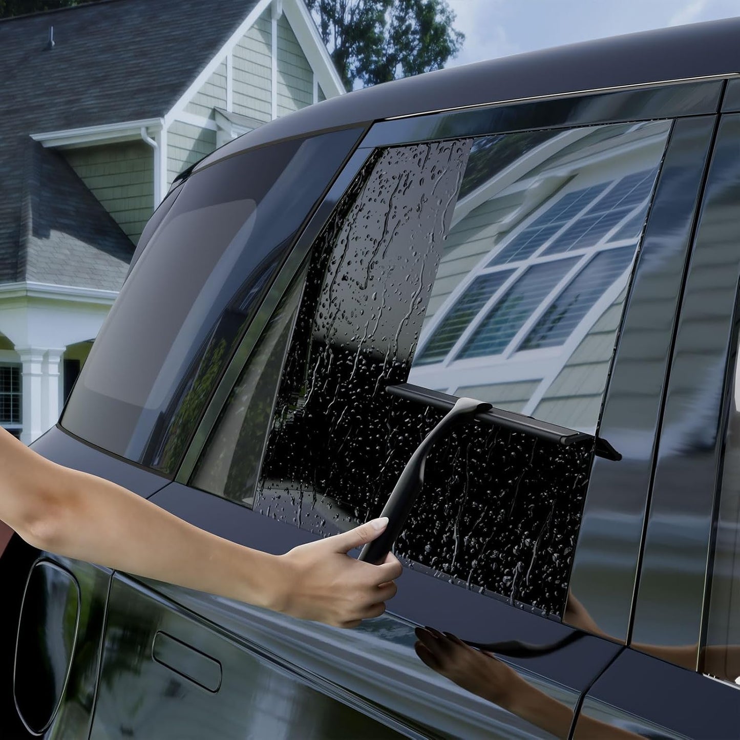 Shower Squeegee for Glass Doors, Shower Squeegee for Tile Shower Walls, Stainless Steel Squeegee for Bathroom, Windows and Mirrors with Storage Hook-12”, Black